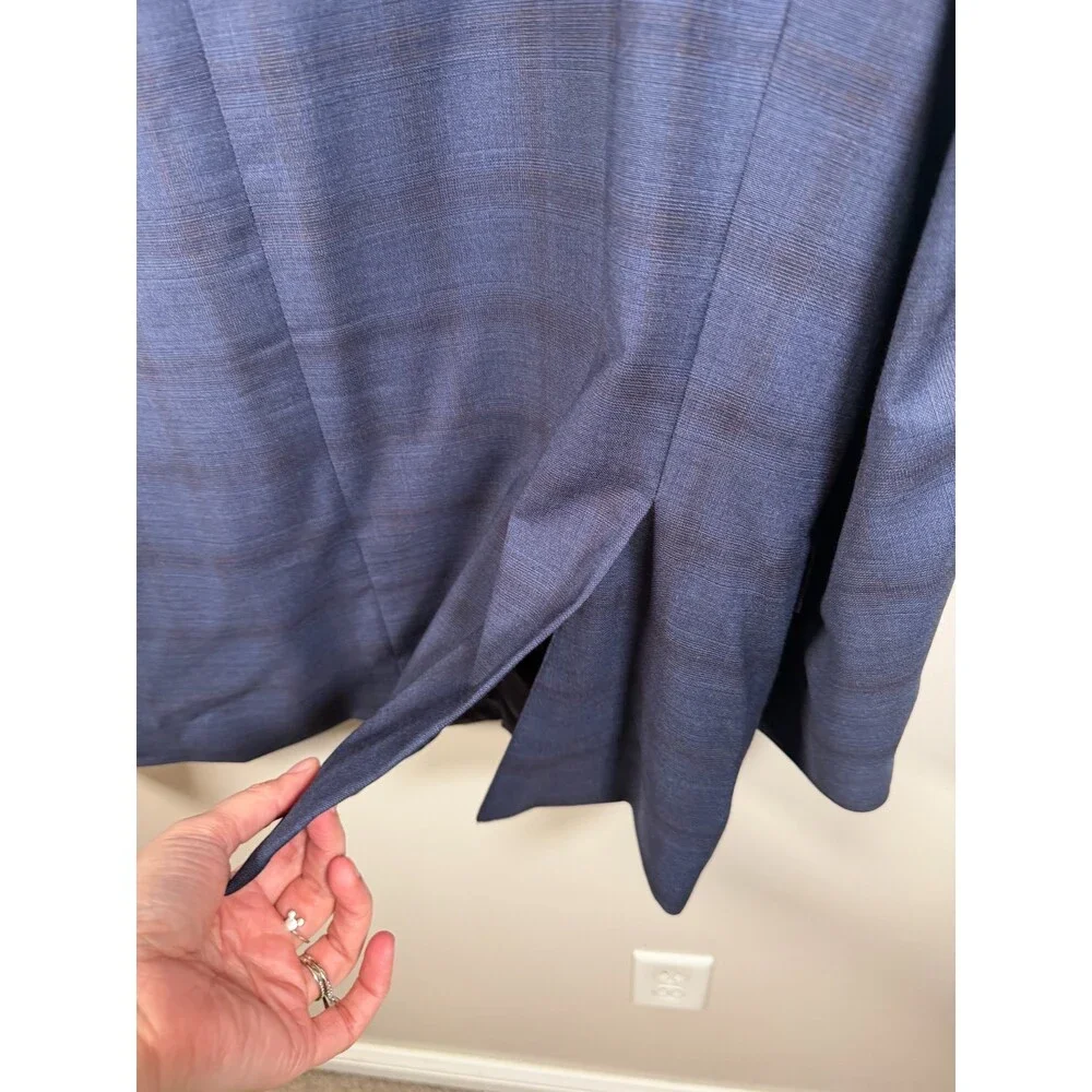 Peter Millar Wool Blazer Size 48 R Blue Plaid Career Professional Business Work